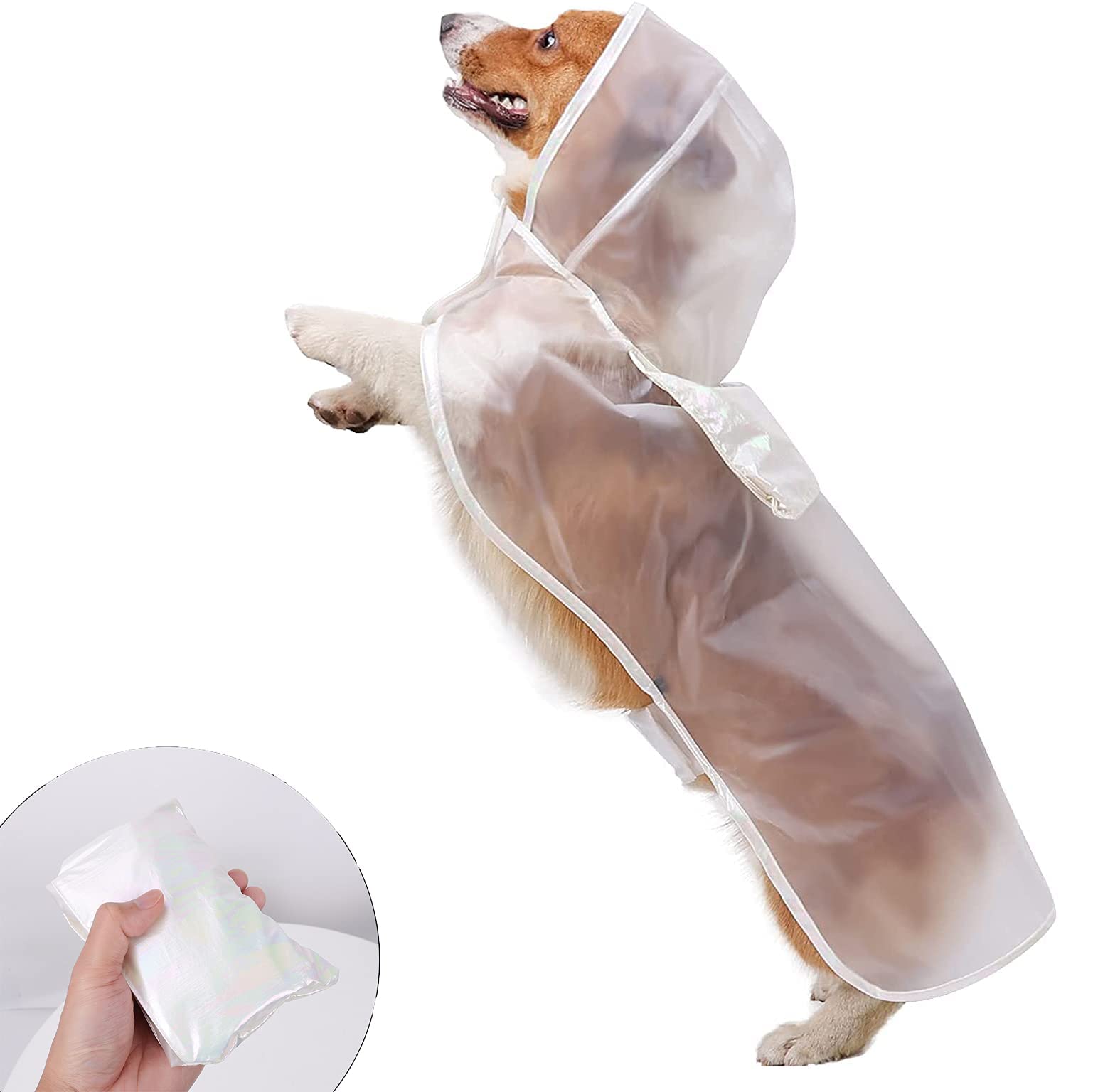 Imperméable pour Chien, léger et Respirant, Portable, Compressible, Transparent pour Chien, Veste de Pluie pour Chiots, Combinaison de Pluie, Poncho (L)