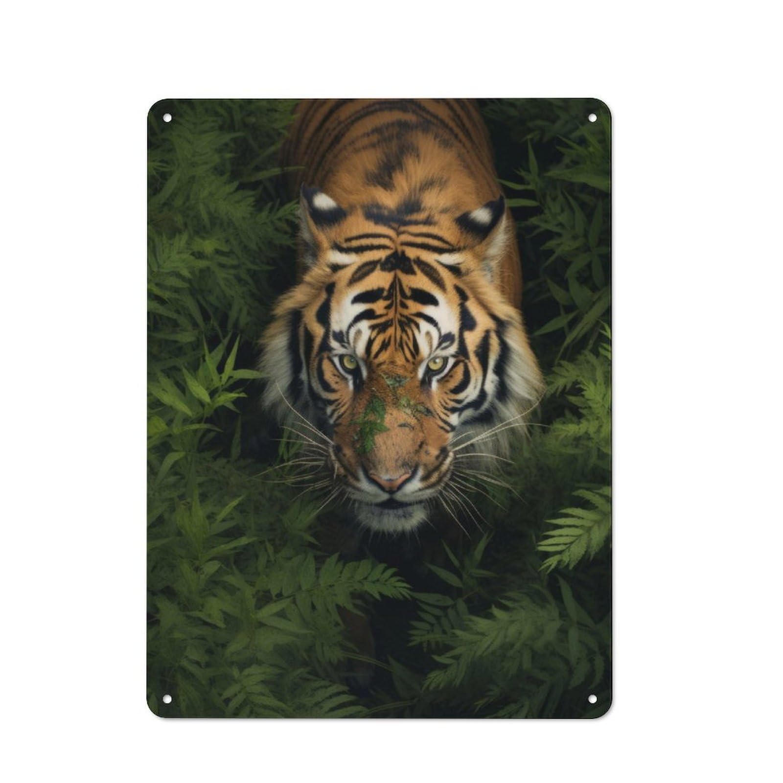 Junmoney Tiger Walking In Grass Metal Wall Sign 40X30cm, Rustic Decor For Hallway Wall, For Metal Sign Collectors, For Garage And Workshop Walls