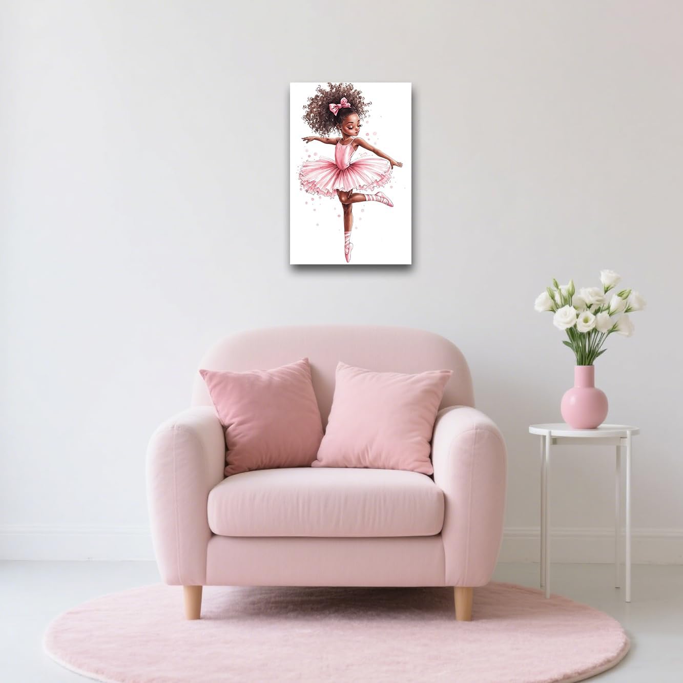 BJYCHG Black Ballerina Wall Decor for Kids Pink Girls Nursery Wall Art African American Canvas Prints Ballet Dancer Paintings for Girls Bedroom Room Decor (Black, 18L x 12W)