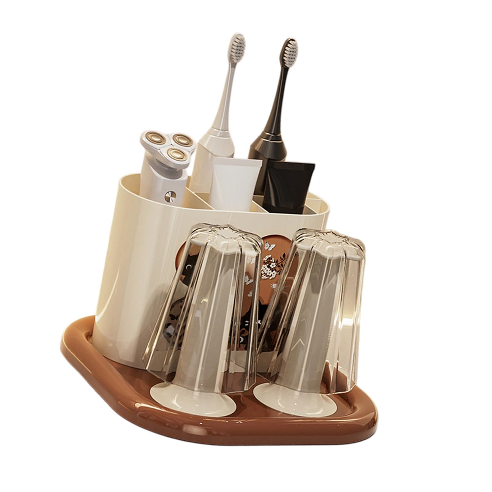 MIDOKSTUA Modern Toothbrush Holder with Toothpaste Storage Rack and Mouthwash Cup for Efficient Bathroom Countertop Organization Toothbrush Holder