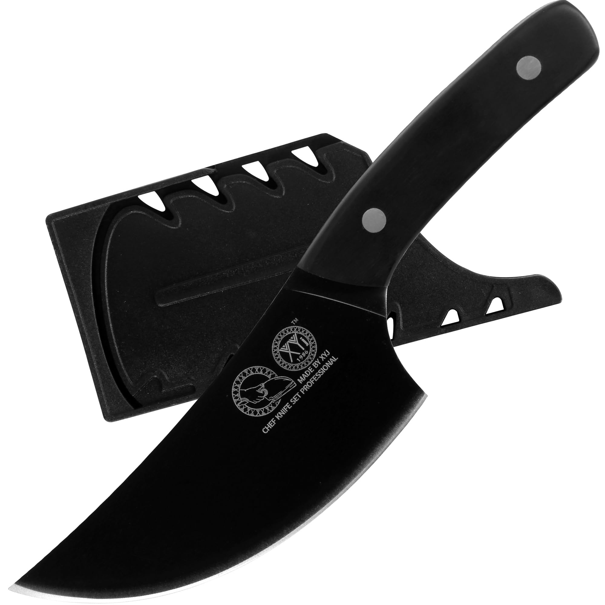 XYJ 5.5 Inch Boning With Sheath,Stainless Steel,Black Fish Fillet Kitchen Knife,Full Tang,Meat Cleaver for Meat Cutting,Carving Knife for Kitchen Outdoor Camping BBQ
