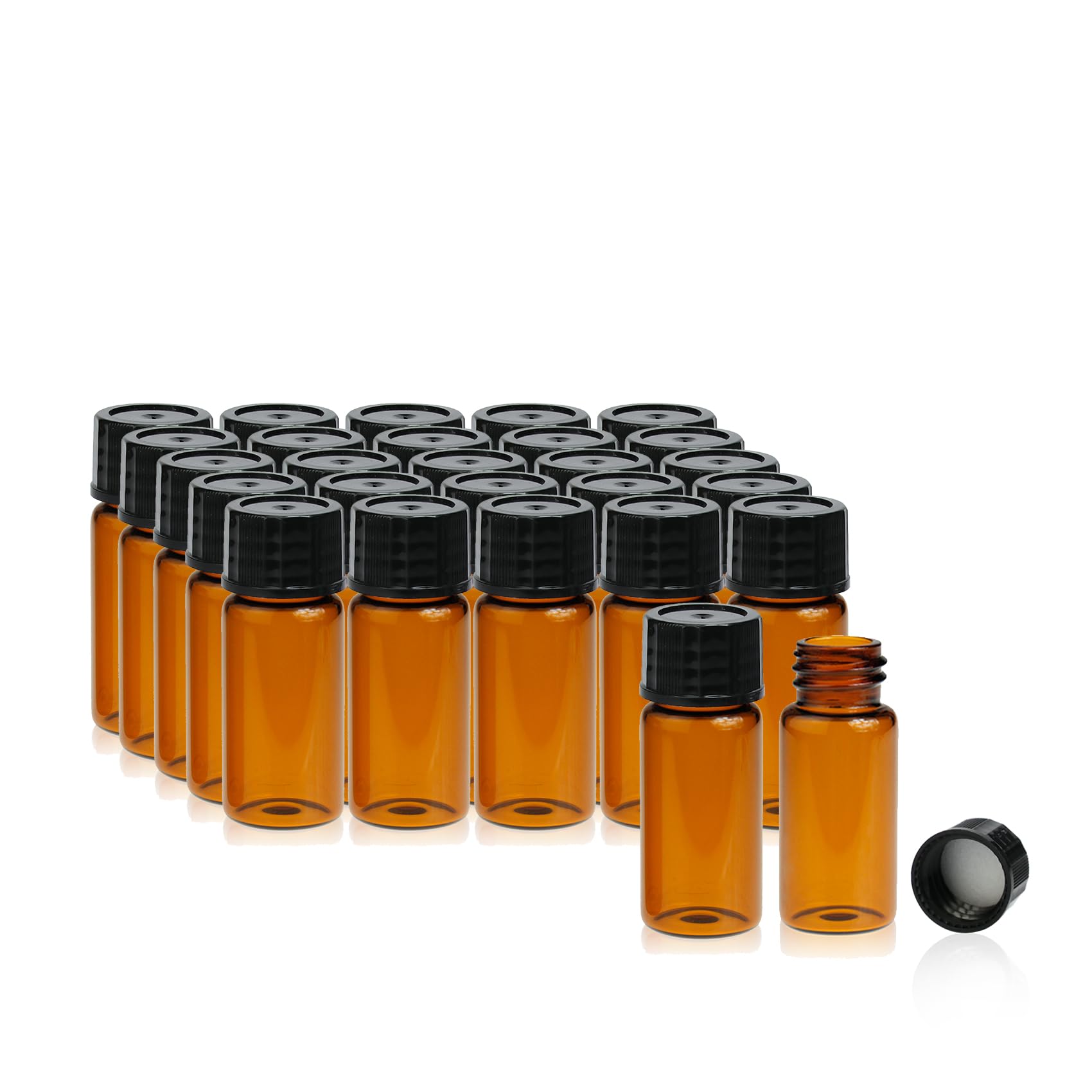 ALWSCI 20 Pièces 10 mL Ambré Flacon Echantillon en Verre, 18-400 mm Noir Bouchon en Polypropylène - 22 x 52 mm