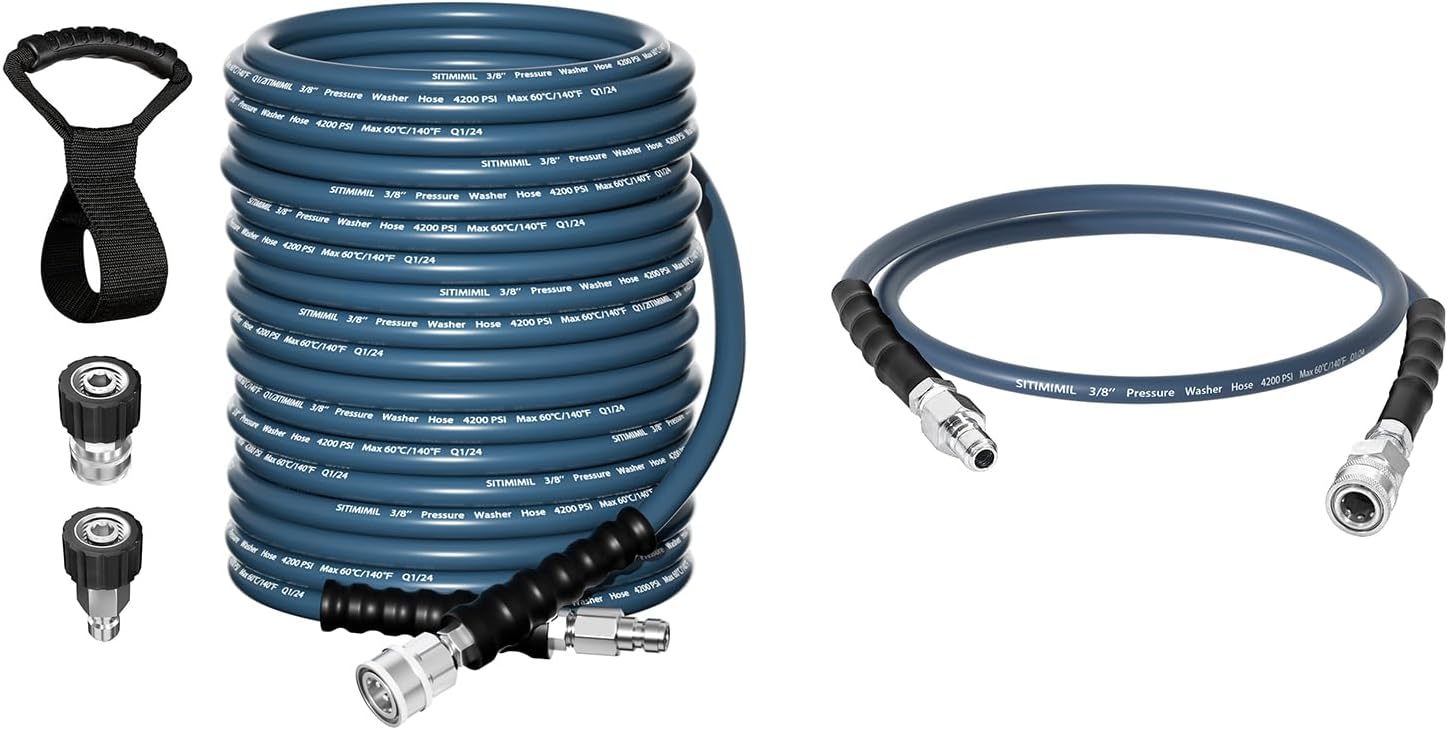3/8'' Pressure Washer Hose 100FT - Kink Resistant Steel Wire Braided with 5FT Pressure Washer Hose