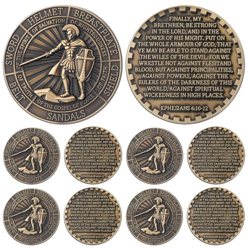 Nosiny 10 Pcs Put on The Whole Armor of God Coin Religious Prayer Coins for Christian Church School (Black Golden)
