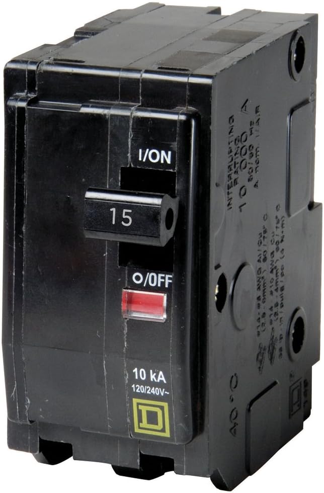 Square D QO215 Miniature Circuit Breaker, 120/240 VAC, 15 A, 10 kA
