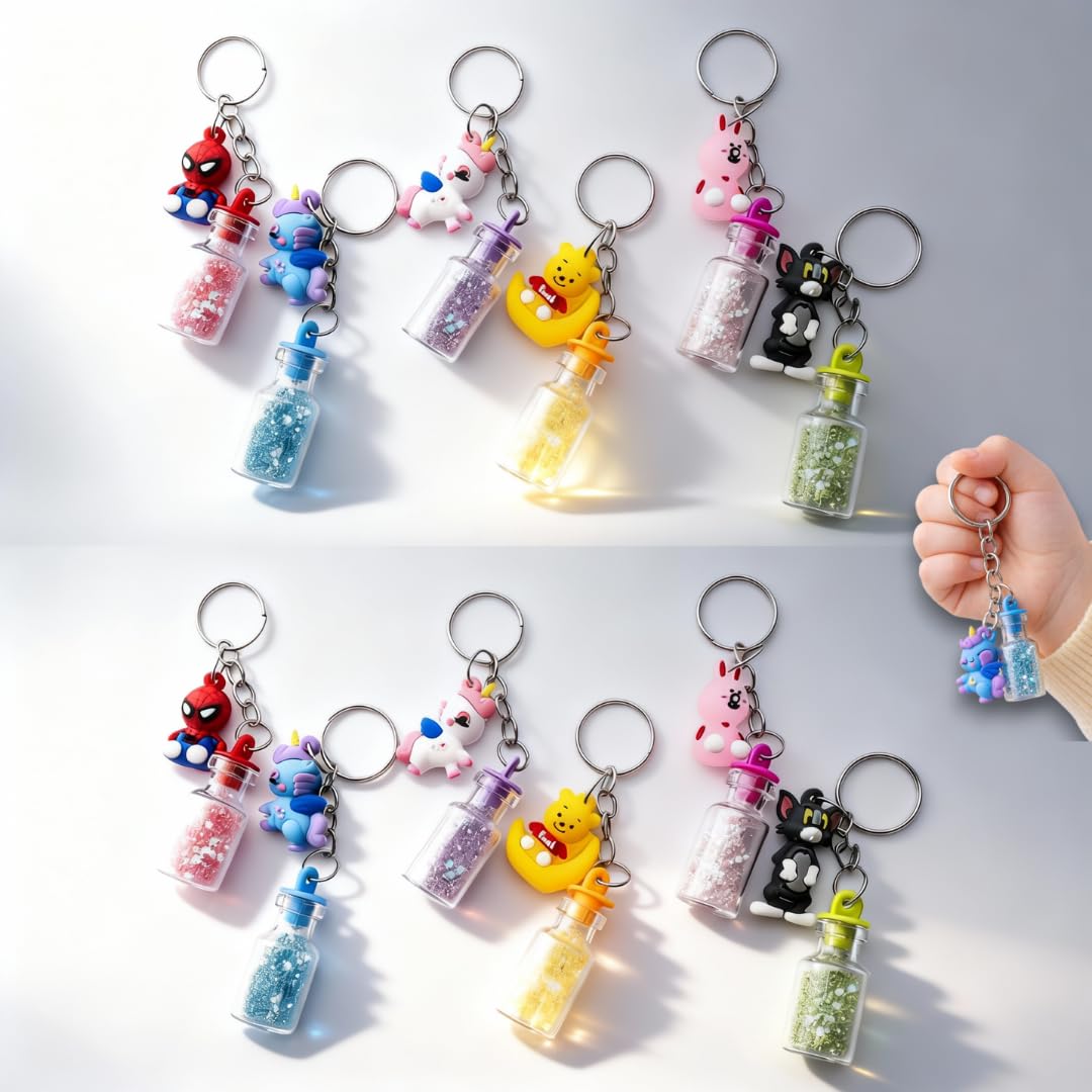(Pack Of 12) Cartoon Keychains For Kids – Multicolor Silicone Cartoon Key Rings | Party Keychains Pack | Birthday Return Gifts For Kids | Bag & Backpack Charms | Novelty Keychain Set For Boys & Girls-image-6