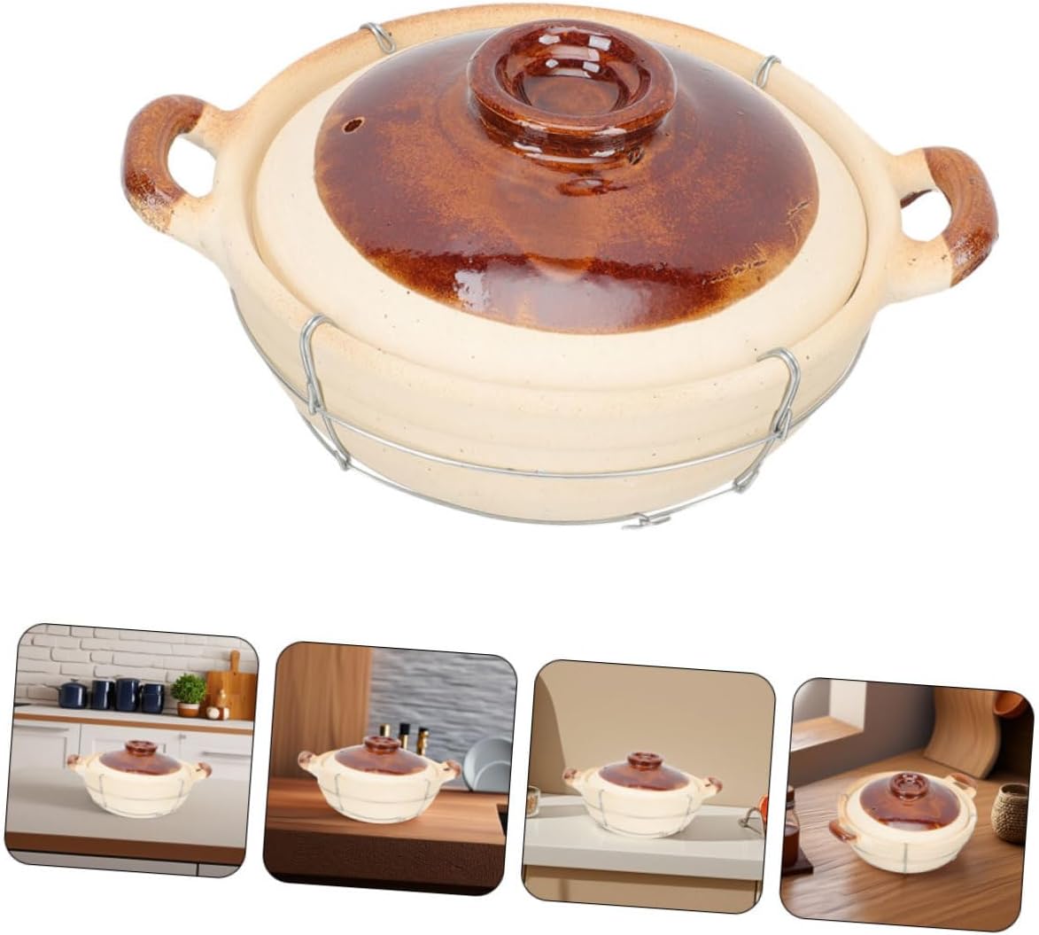 Garneck 2pcs Clay Casserole Dish with Lid Single Handle Clay Pot for Cooking for Braising Soups and Stews for Individual Rice and Versatile Cookware