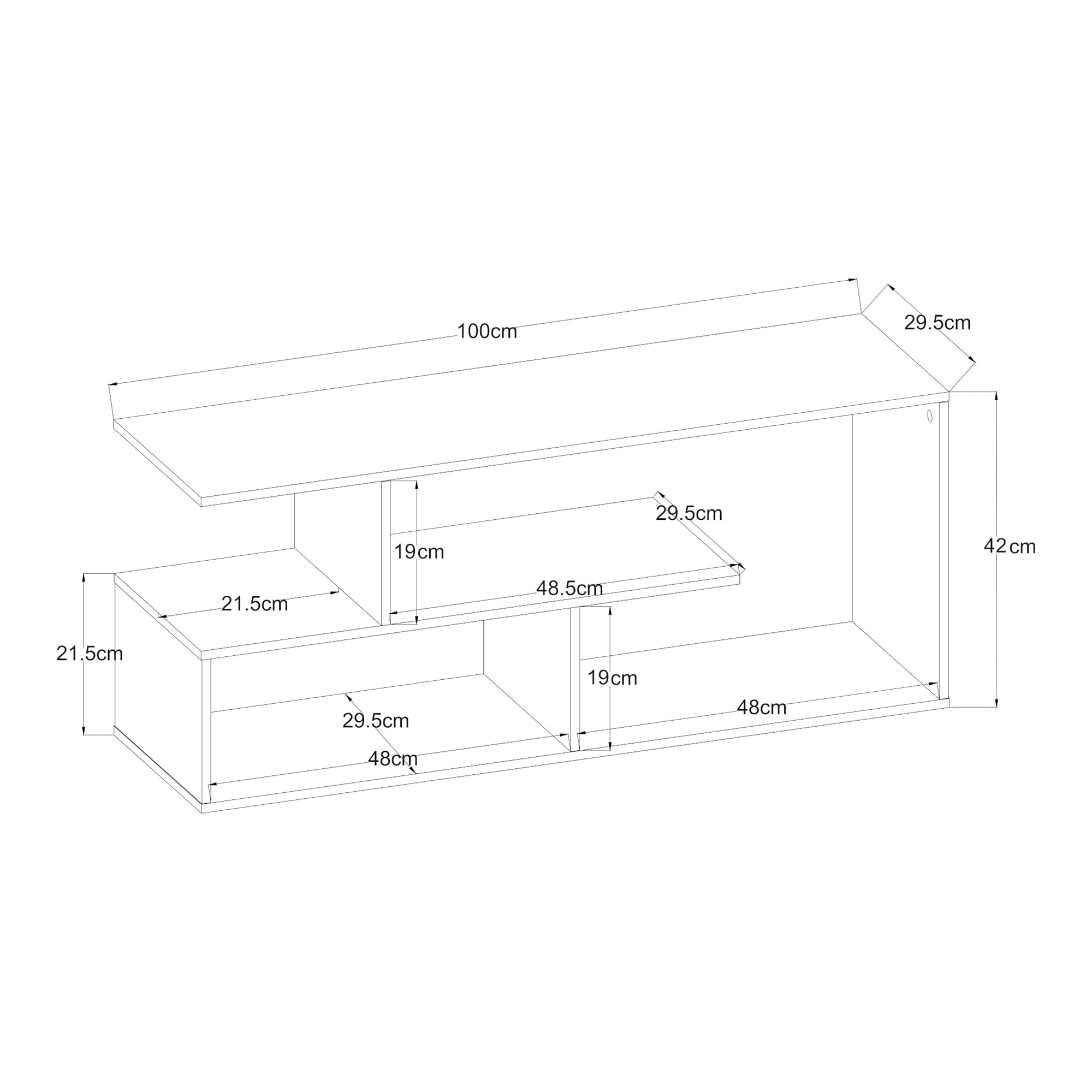 [en.casa] Mobile Porta TV con Scomparti Vani Aperti Tavolo Basso Espositore con Ripiani Stand Centro Multimediale per Soggiorno Salotto Ufficio 100 x 30 x 42 cm - Effetto Rovere