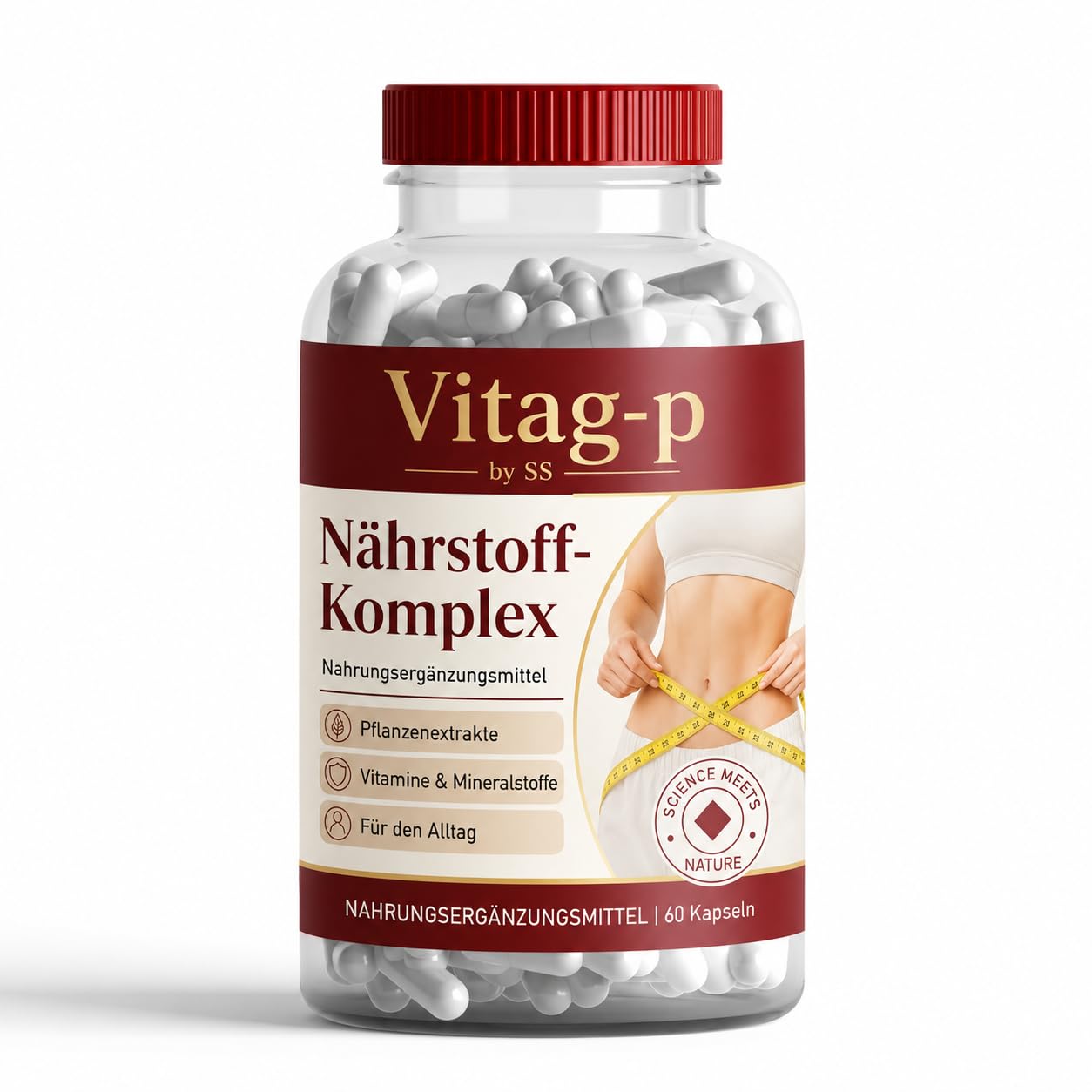 Vitag-p Veganes Nahrungsergänzungsmittel – Nährstoff-Komplex mit Pflanzenextrakten, Vitaminen & Mineralstoffen – 60 Kapseln