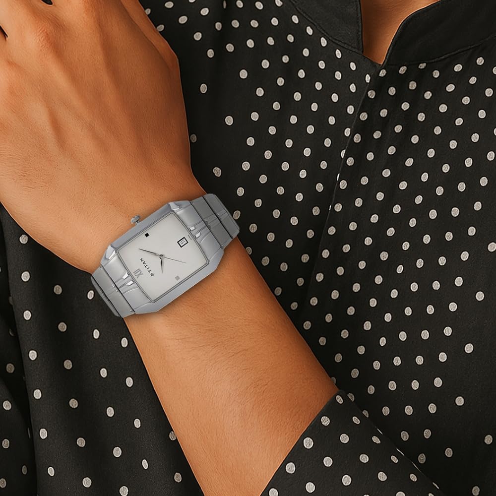 Titan Analog With Date White Dial Metal Strap Watch Men