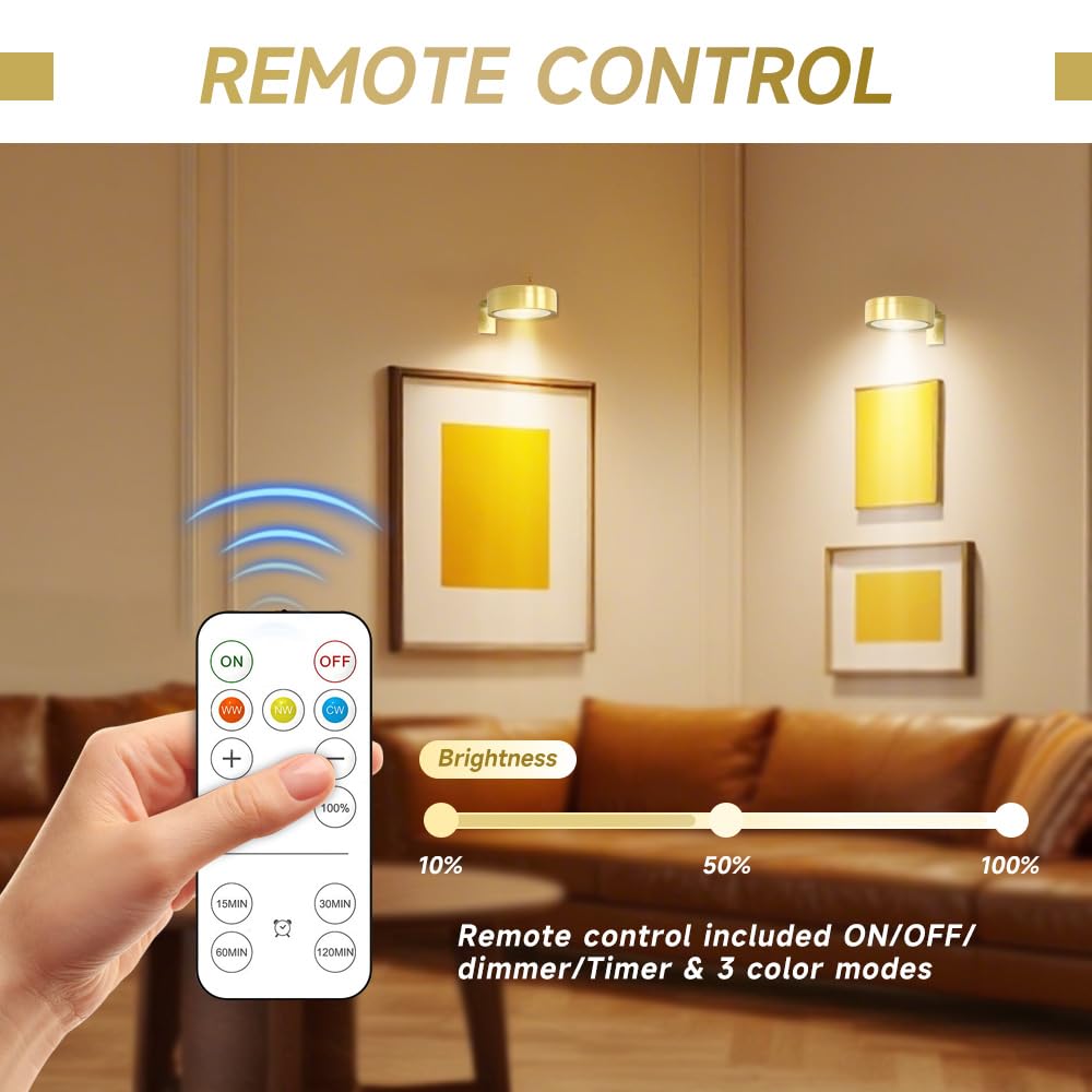 3 Pezzi Luci LED Senza Filo, Luce per Quadro Senza Fili, Luce per Quadri Senza Fili con Telecomando, 3 Color Temperatures, Luci da Esposizione, per Armadio Esposizione Pittura Arte