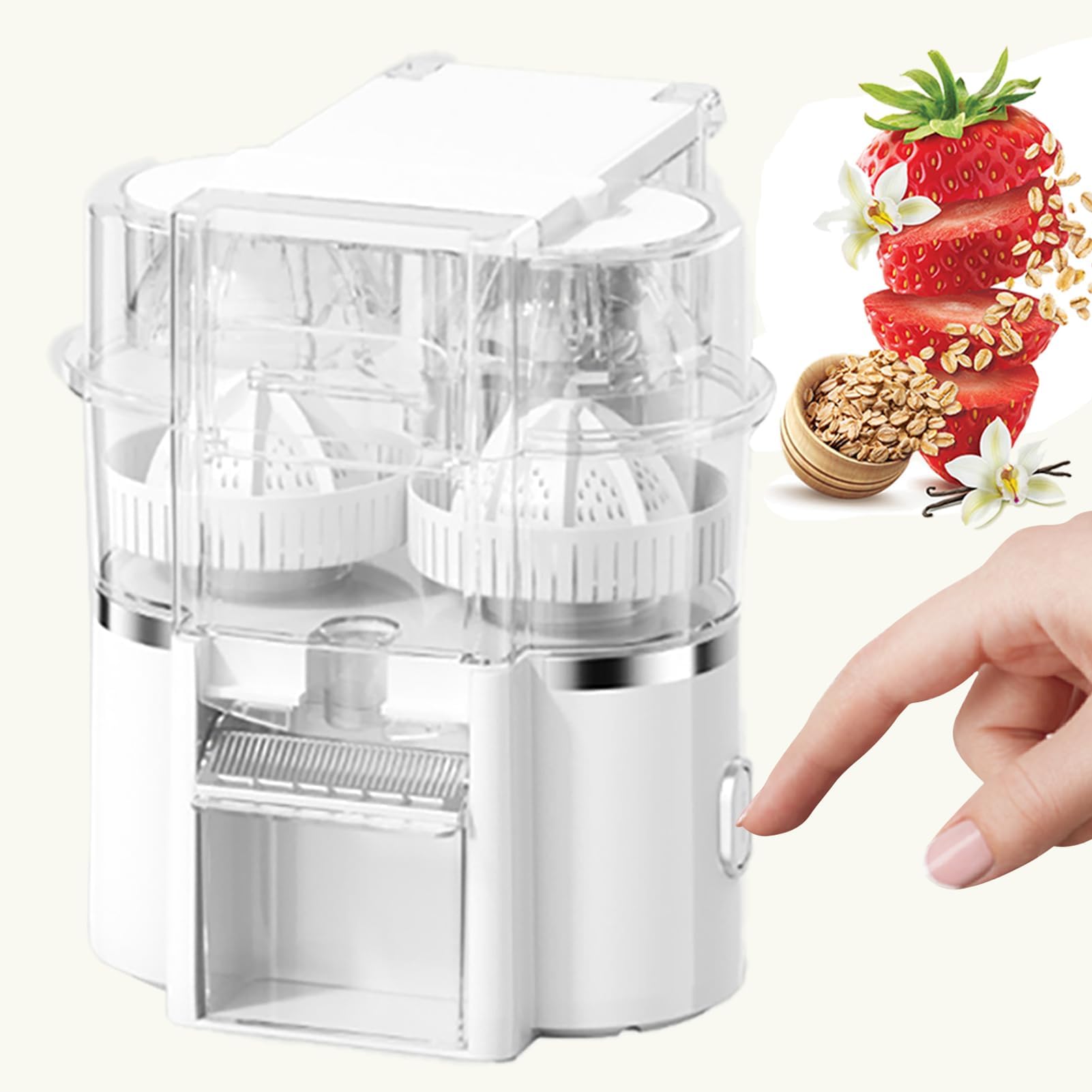 Presse-agrumes électrique 600 ml, presse-agrumes portable double citron et orange, moteur haute vitesse 18 000 tr/min, presse-agrumes à froid à 8 lames, jus rapide 20s blanc