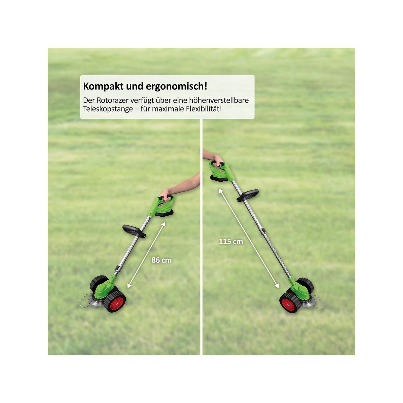 Rotorazer 8in1 Akku Gartengerät Rasentrimmer Set 22-TLG. – Rasenkantenschneider & Freischneider mit 1 Akku, Verstellbarer Schnitttiefe, 7 Präzisionsklingen, Teleskopstange, Gartenpflege