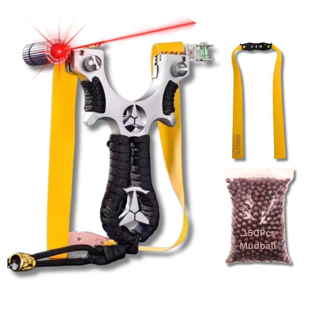 Marksman® Alloy Benz Slingshot with Yellow Rubber Band & Laser Level | 150 Mud Balls Included | Compact Metal Frame for Recreational & Educational Use-image-18