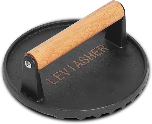 LEVIASHER Prensa redonda de hamburguesa resistente para carne, paninis, hamburguesas, sándwiches de tocino y verduras, prensa redonda de tocino con
