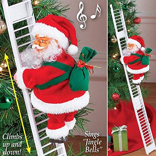 Climbing Ladder Santa, Christmas Electric Climbing Santa Claus, Xmas Figurine Ornament, Climbing with Music Hanging Decor, Party Decoration (red A)
