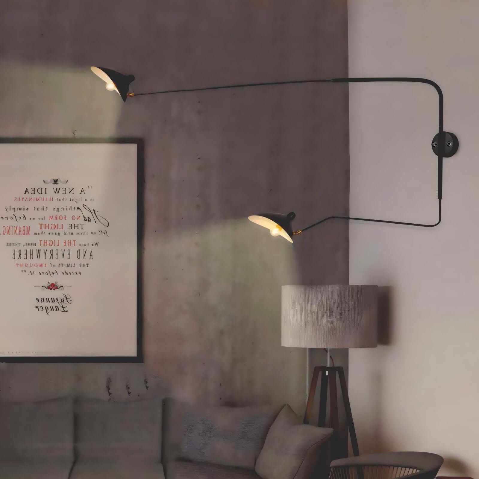 DESHOME Wall Light with Swivel Arm Hardwire Black 120cm Industrial Vintage Wall Lamp Indoor Long Wall Light Adjustable Arm, for Living Room, Bedside, Study, Children Room, E27 3000K
