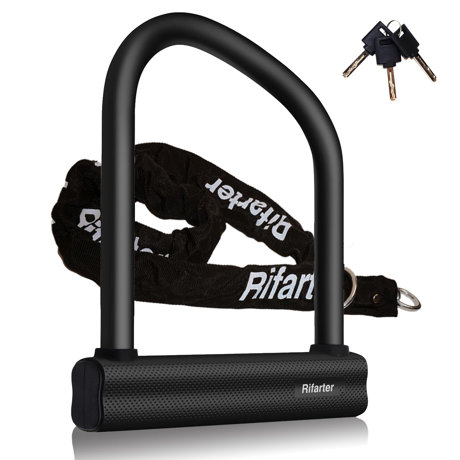 Rifarter Bike Locks Heavy Duty Anti Theft, 18mm Thick Motorcycle Wheel U Lock with 6mm x 4FT Chain, Large U Shaped Motorcycle Chain Lock with 3 Keys for Bicycles, Mopeds, Scooter, Ebike, Fat-Tire
