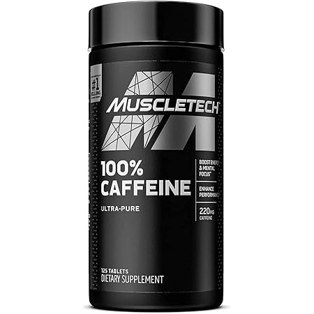 Caffeine Pills | MuscleTech 100% Caffeine Energy Supplements | PreWorkout Mental Focus + Energy Supplement | 220mg of Pure Caffeine | Sports Nutrition Endurance & Energy, 125 Count (Package may vary)