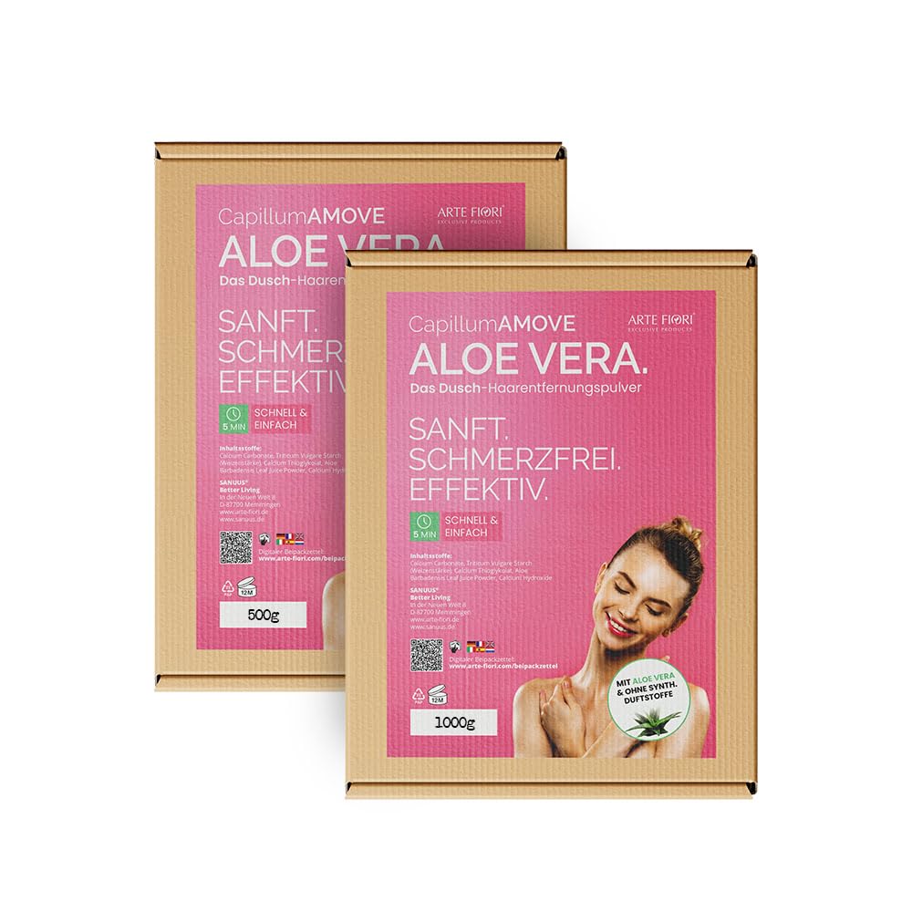 Capillum AMOVE Aloe Vera 3x500g Enthaarungscreme Intimbereich Frau - sanftes Enthaarungspulver Frauen schmerzfreie Dusch-Intim Enthaarungscreme Frauen ohne Zusatzstoffe mit neutralem Geruch
