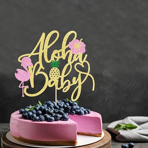 Miniatura 5 de Kaoenla Aloha Baby Shower - Decoración para pastel de baby shower, temática de flamenco hawaiano para niños y niñas, suministros decorativos