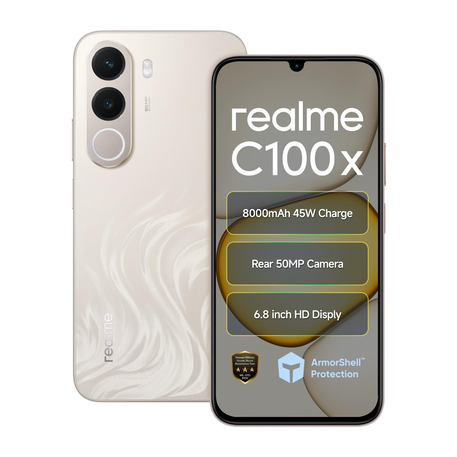 realme C100X Smartphone 8000mAh Titan Battery 45W Fast Charge 6.8 inch 120Hz Display 4GB RAM 64GB ROM IP64 Waterproof 50MP Rear Camera Support Bluetooth WiFi GPS Golden Coast-image-14