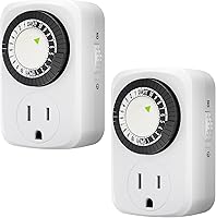 HBN Mini 24-Hour Mechanical Outlet Timer 2-Pack - Indoor Plug-In Light Timer, 30-Min Intervals, 3-Prong ETL Listed for Lamps & Appliances