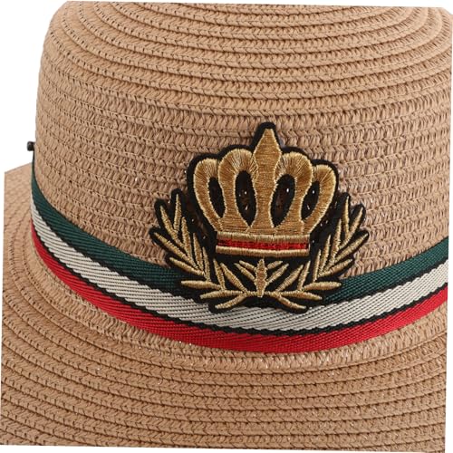 CLISPEED Spring Autumn Straw Hat Wide Brim Sun Protection Beach Hat for Boys Straw Sun Hat for Outdoor Activities Vacation Khaki3