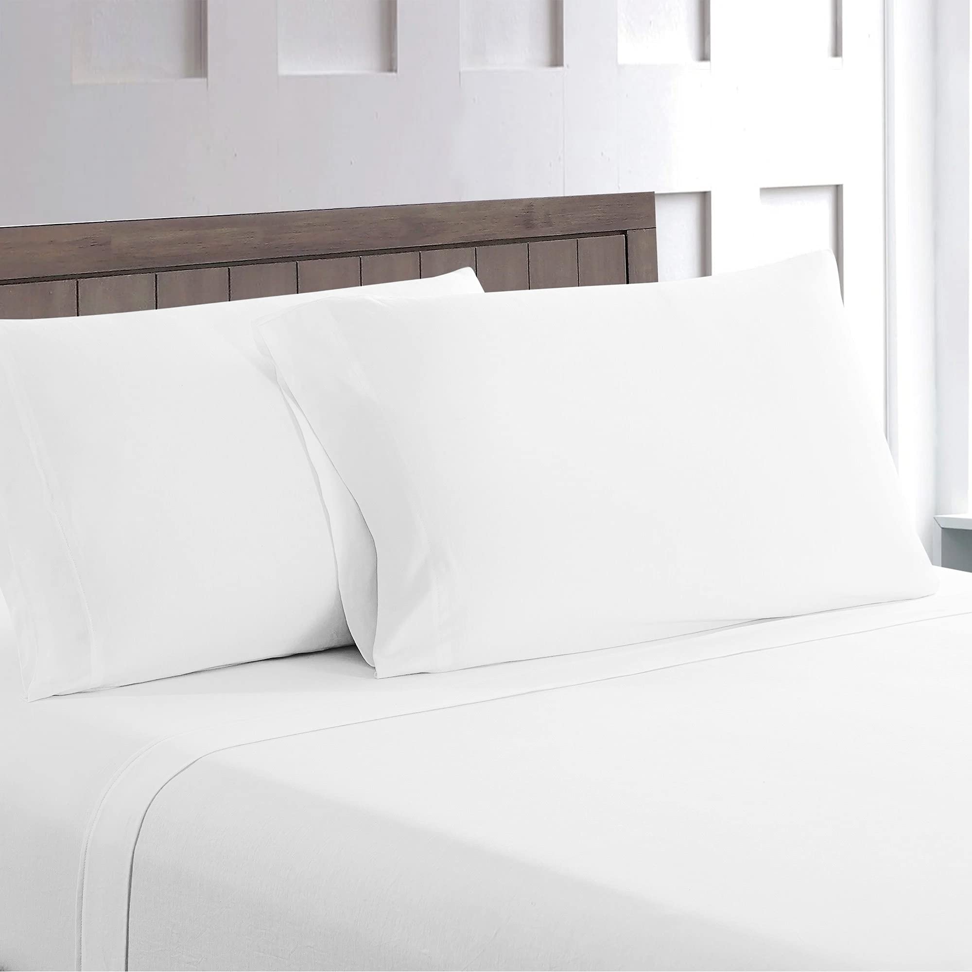 Brit Cotton Easycare Flat Bed Sheet, Breathable, Durable, Smooth, Comfortable & Soft Polycotton Bed Sheets (WHITE, KING)