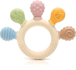 CAJA Beißring Baby BPA freie Zahnungshilfe und Beißspielzeug aus Silikon Greifring mit strukturierten Oberflächen sensorisches sicheres Babyspielzeug zum Zahnen Geschenkidee zur Geburt Jungen Mädchen