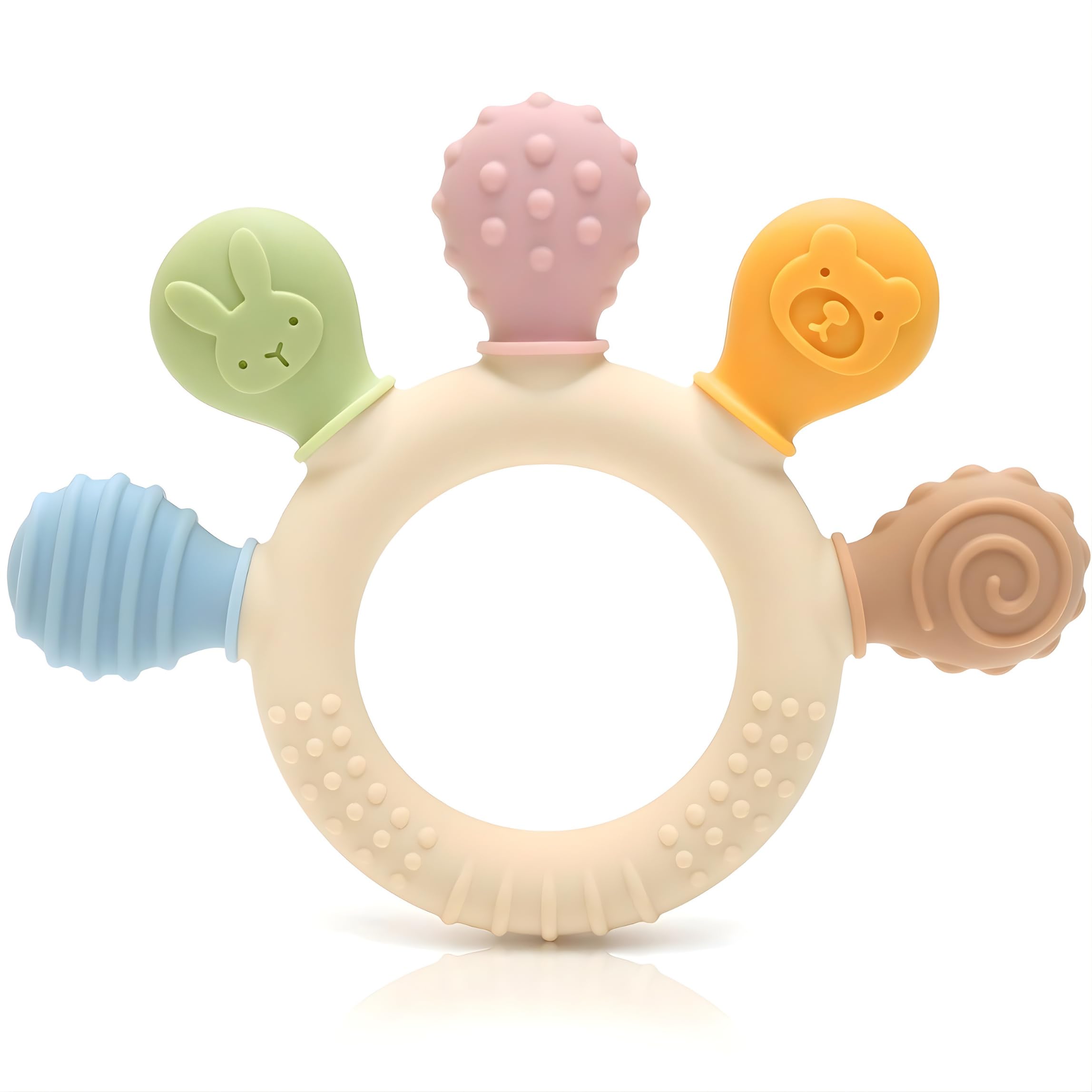 CAJA Beißring Baby BPA freie Zahnungshilfe und Beißspielzeug aus Silikon Greifring mit strukturierten Oberflächen sensorisches sicheres Babyspielzeug zum Zahnen Geschenkidee zur Geburt Jungen Mädchen