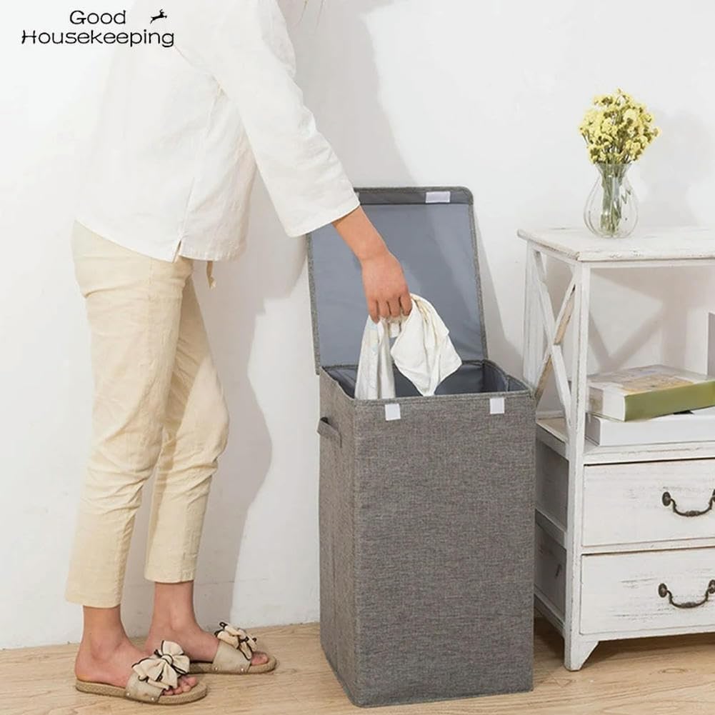 Cesta de algodón para la colada con cubierta, cesta grande para la colada del baño, cesta de almacenamiento para la cocina, cesta para la colada impermeable plegable para el hogar