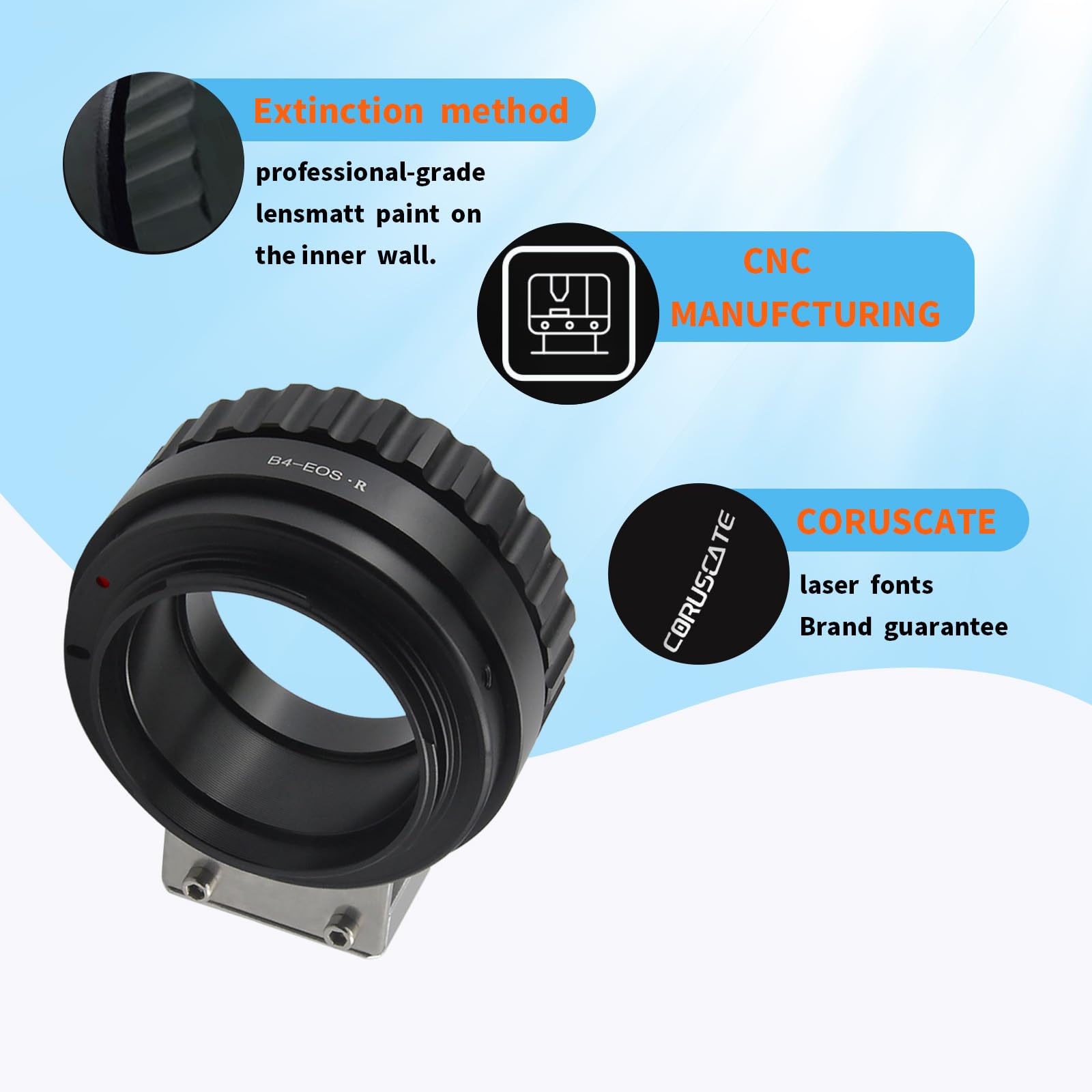 Adaptateur de monture d'objectif B4 vers EOS R, compatible avec les appareils photo EF R R8, R50, R6 Mark II, R7, R10, R3, R5, R5C, EF R6, EF/R+ avec chiffon de nettoyage pour objectif