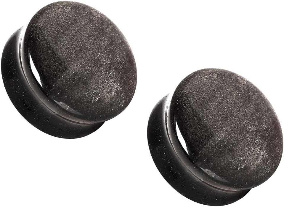 Pierced Owl - Natural Silver Obsidian Stone Saddle Plug Gauges, Sold As Pair