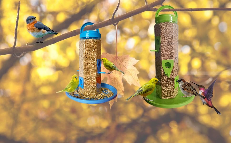 Image of Boltz Hanging Bird Feeder, 4 Feed Nozzle, Outdoor Hanging Bird Food Feeder, Bird Food Capacity Upto 1 Kg, Bird Feeder for Balcony, Ideal for All Kind and Stages Birds-(Blue)