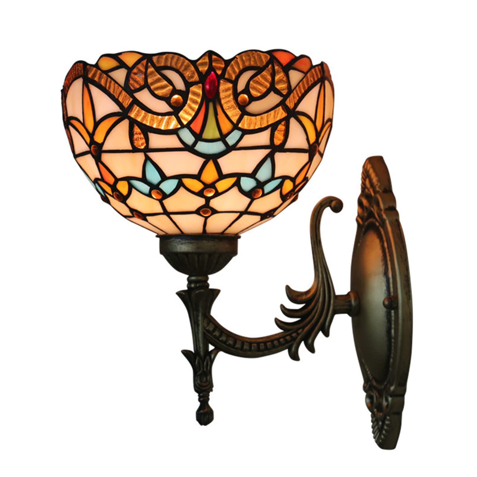 NHPJFDC Tiffany Baroque Style Wall Sconce Lamp 7.8Inch Stained Glass Shade Wall Lighting For Coffee, Bar, Office, Restaurant, Kitchen, Art Craft Gift