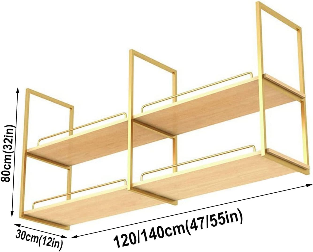 Shelves Ceiling Shelf, Nordic Iron Solid Wood 2 Tier Ceiling Mounted Storage Rack, Hanging Shelf with Guardrail, Bar Ceiling Hanging Decorative Storage Rack (Size : 120 * 30 * 80cm)