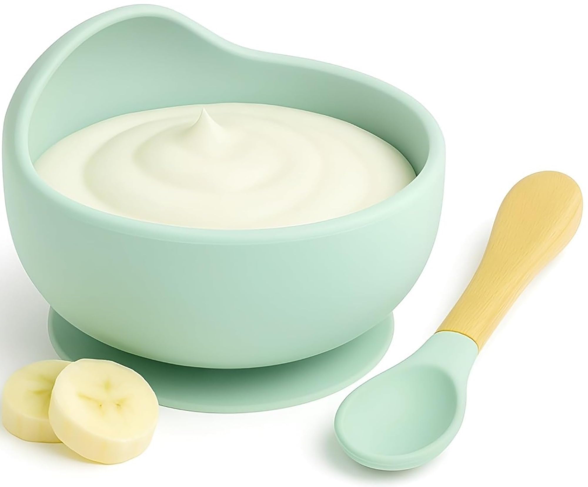 UCRAVO Baby Feeding Bowl & Spoon Set Green Silicone Suction Bowl for Baby Food Baby Bowl with Strong Suction Base | Self Feeding Toddler Bowl with Soft Silicone Spoon | Baby Led Weaning Essentials-image-10