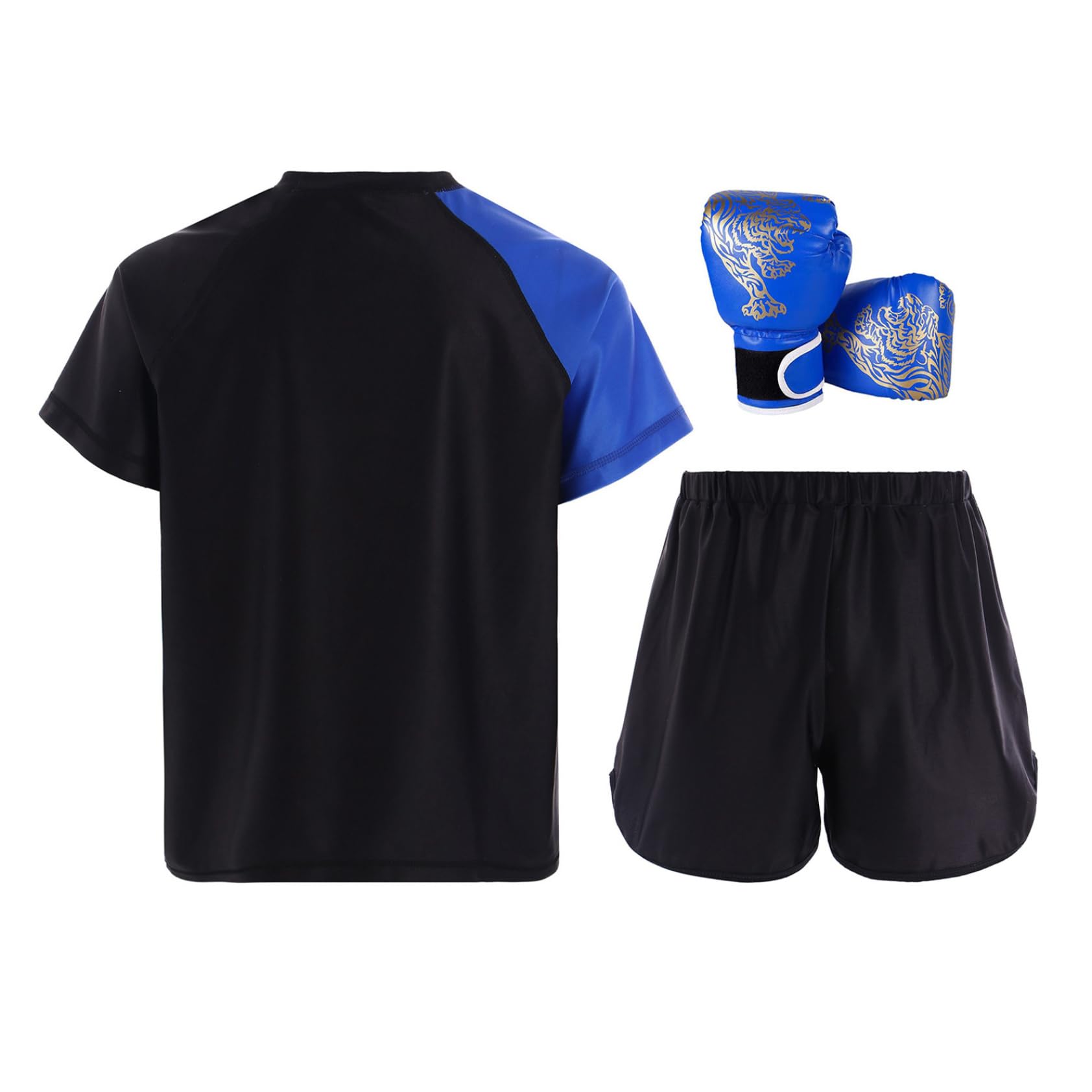 Conjunto de traje de boxeo para niño y niño, camiseta + pantalones cortos + guantes de boxeo Muay Thai MMA Kickboxing