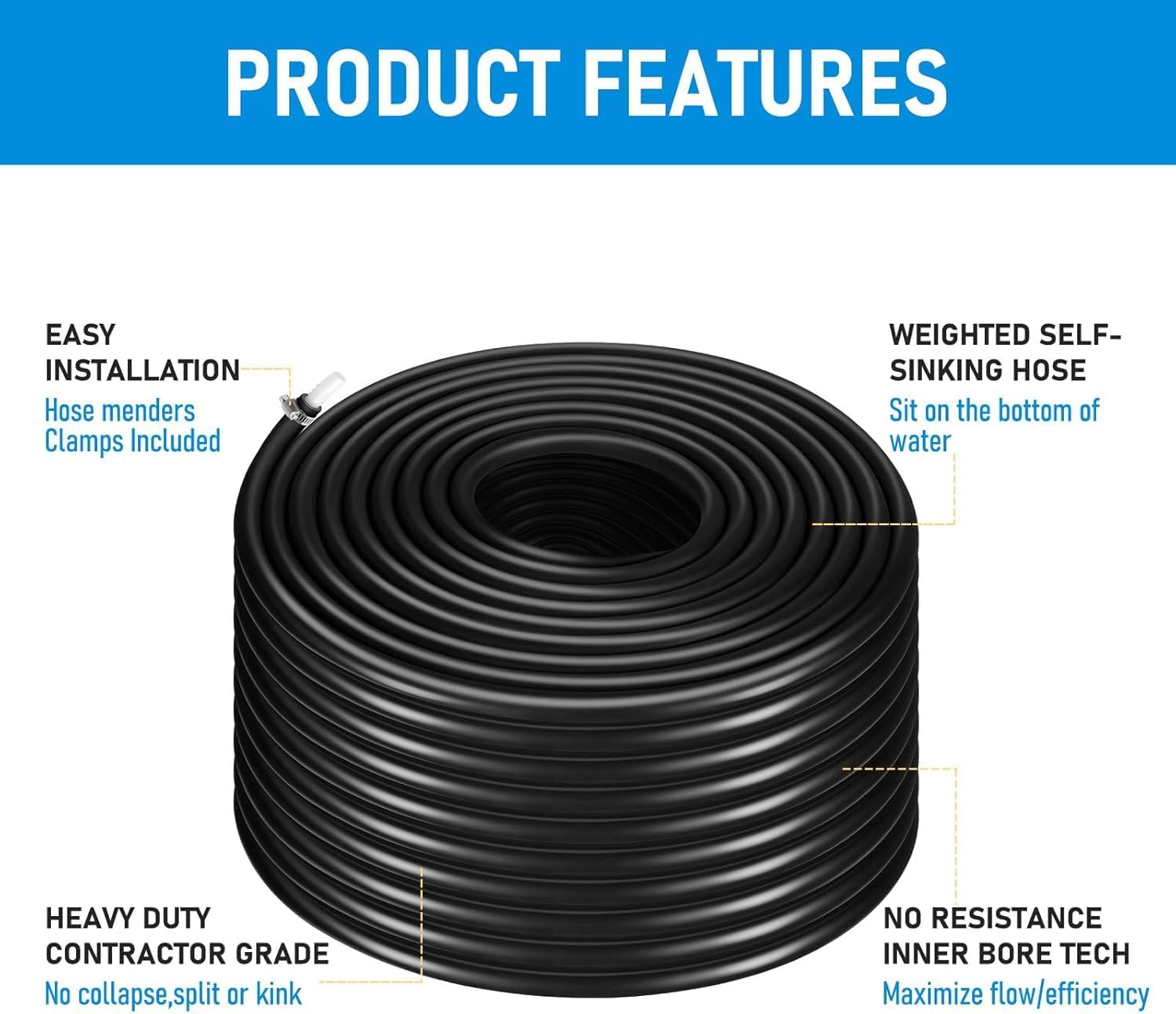 3/8 Inch Heavy Duty Self Sinking Aeration Hose, Tear Resistance Weighted Air Line Tubing Self Sinking Aeration Hose, Non-Clogging Interior, Contractor Grade Aerator Hose for Pond(98.5ft)