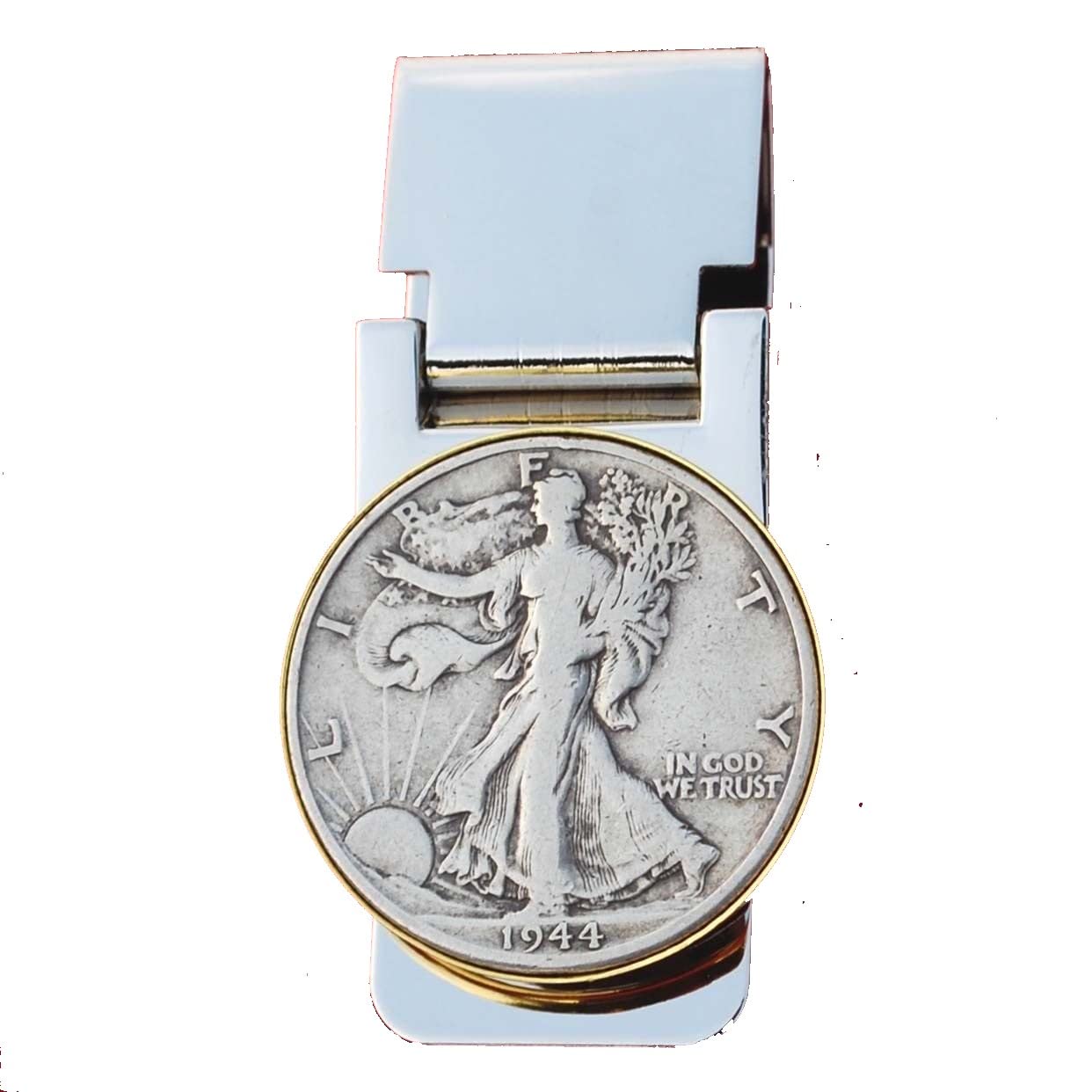 US 1944 Walking Liberty Half Dollar 90% Silver Coin Hinged Money Clip NEW