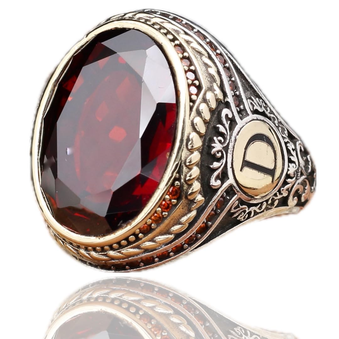 Personalized Men Ring With Stone, Turkish Ring With Zircon Stone, 925 Silver Ring For Men, Letter Ring, Handcrafted Customizable With Two Letters Can Be Written On The Sides Of The Ring