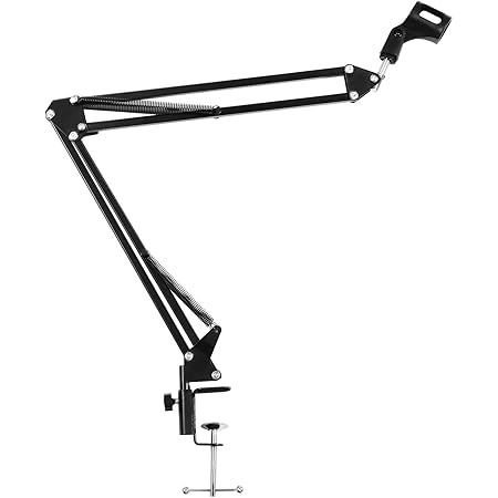 Earamble Professional Studio Condenser Microphone Suspension Boom Scissor Mic Arm Stand with Table Mounting Clamp Suitable for Blue Yeti Snowball