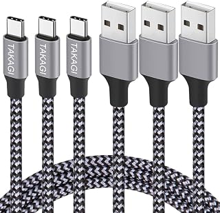 TAKAGI 3-Pack 6ft USB A to USB C Nylon Braided Fast Charging Cables for iPhone 17/16/15 Pro Max, Galaxy S20/S10/Note 20 - Durable Sync Cord