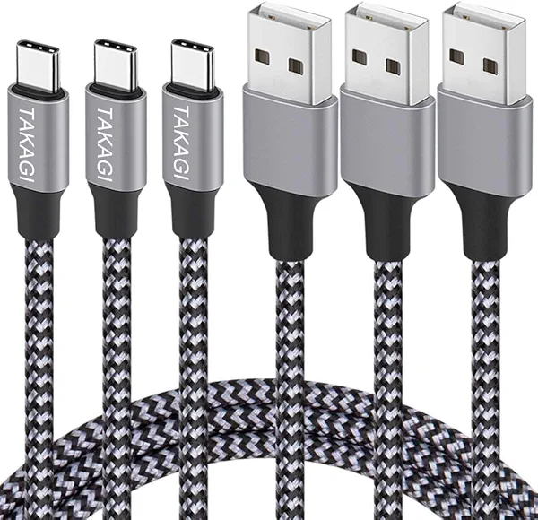 TAKAGI USB to USB C Cable (3Pack 6ft) USB A to Type C Cable Fast Charging Nylon Braided Data Sync Transfer Cord USB C Charger for iPhone 17 Pro Max/17 Air/16e/16 15 Pro/15 Plus/Galaxy S20 S10 Note 20