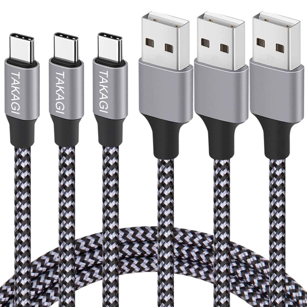 TAKAGI USB to USB C Cable 3Pack 6ft USB A to Type C Cable Fast Charging Nylon Braided