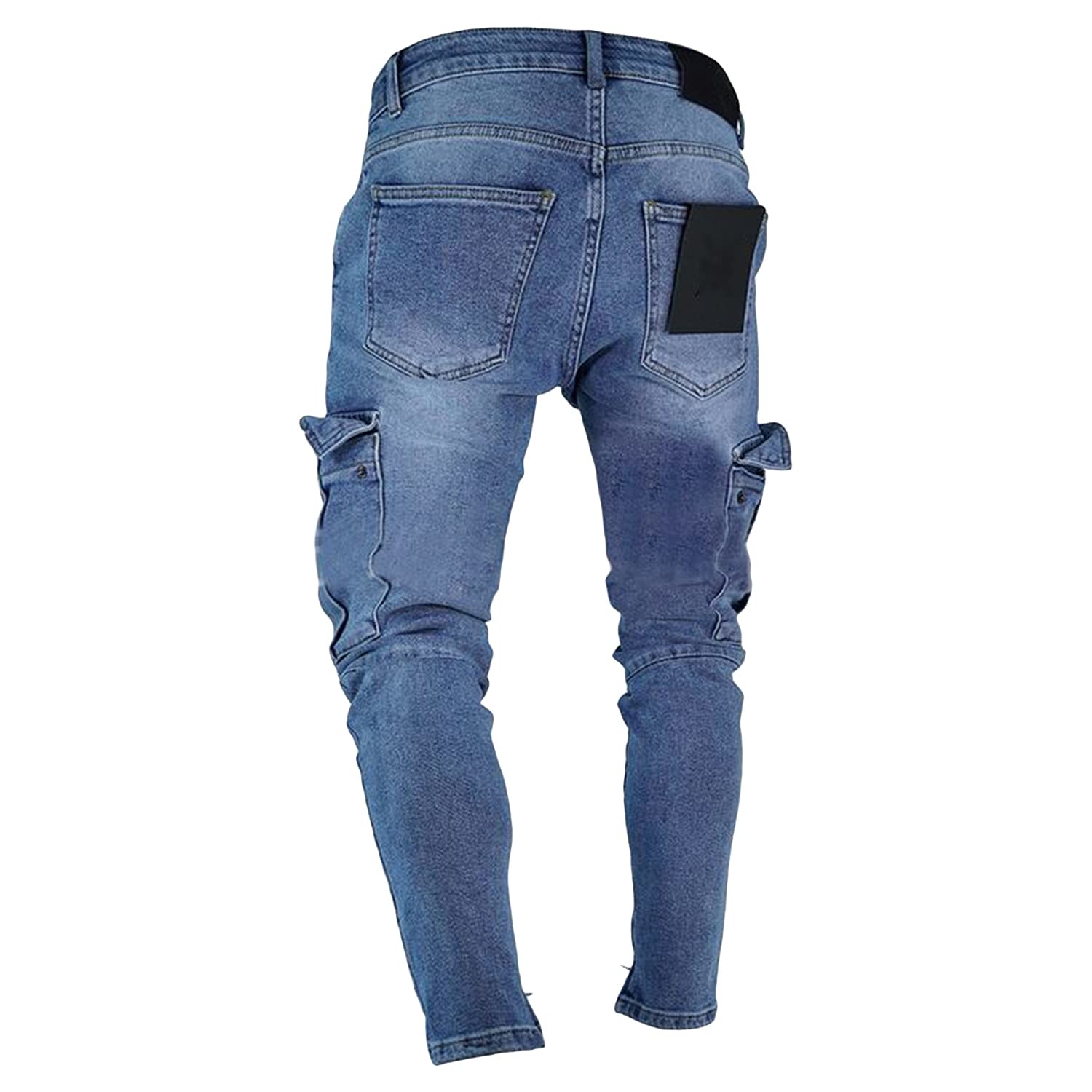 Maiyifu-GJ Men's Multi Pockets Ripped Jeans Stretchy Distressed Denim Pencil Pants Skinny Slim Fit Biker Jean Trousers (Light Blue,XX-Large)