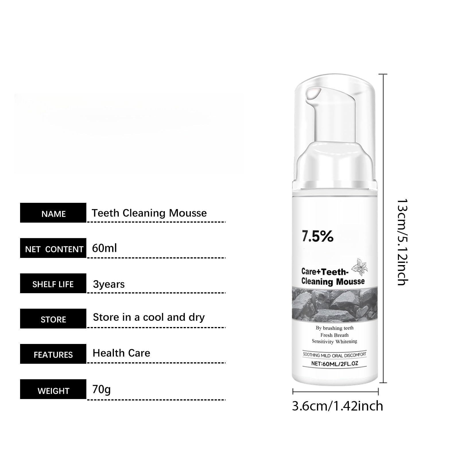 Mousse blanqueadora for dientes, espuma limpiadora suave for un aliento fresco, cuidado bucal diario y mantenimiento de la textura de la superficie(3pcs)