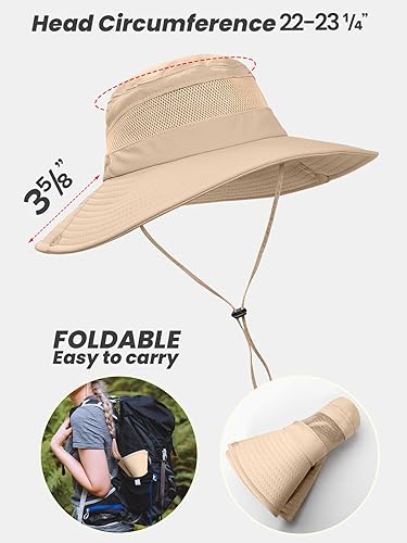 Miniatura 6 de Sombrero de sol con agujero alto para cola de caballo para mujer, protección UV UPF 50+, safari, senderismo, ala ancha, plegable, impermeable,