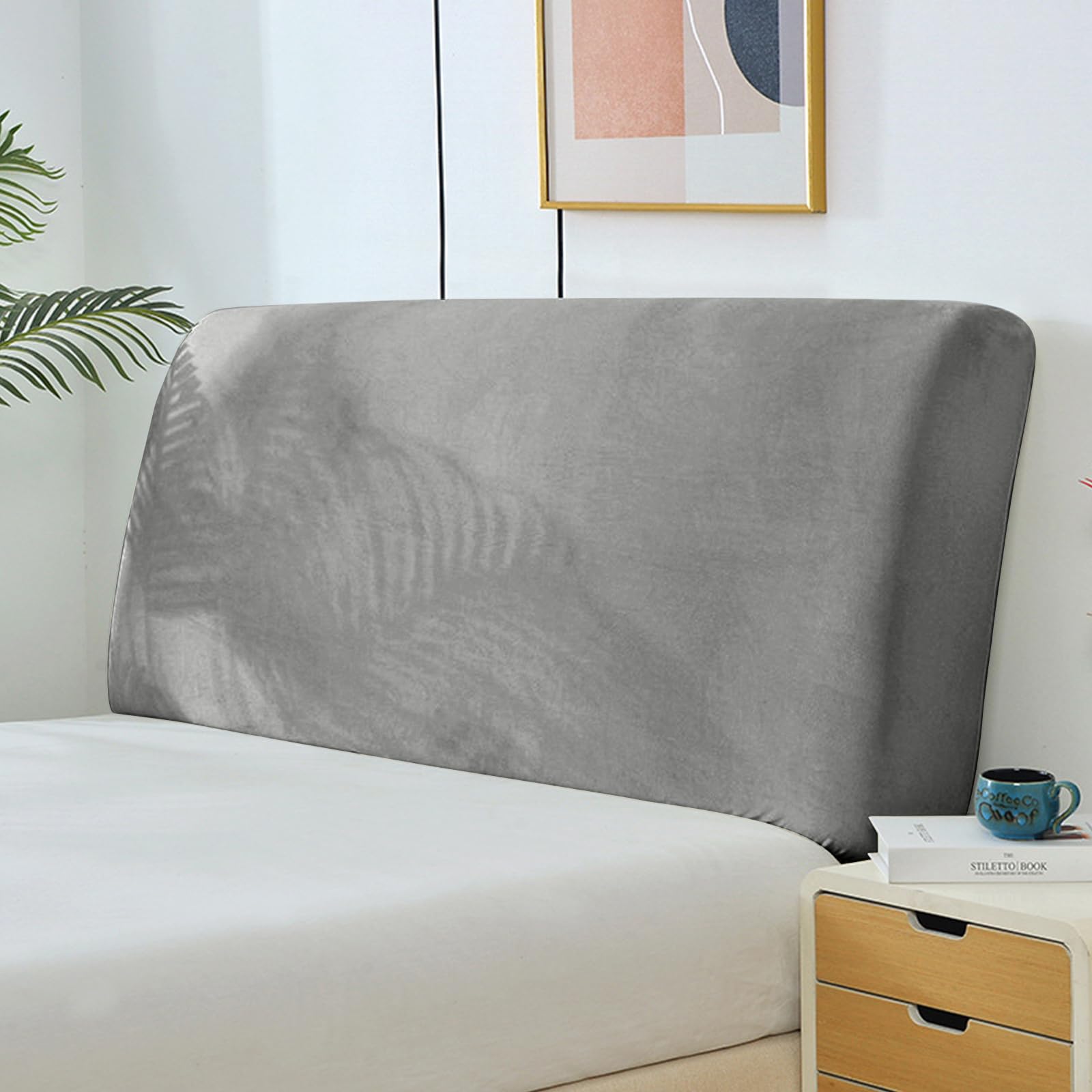 Yidaxing Cubre Cabecero de Cama, Suave Tejido de Terciopelo Elástico Antipolvo, Funda Protectora Antipolvo para Cabecero de Dormitorio Tapizado (150-170cm,Gris Claro)